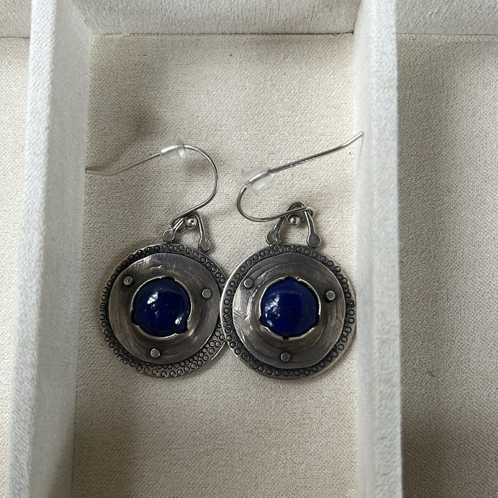 Handmade sterling silver lapis earrings